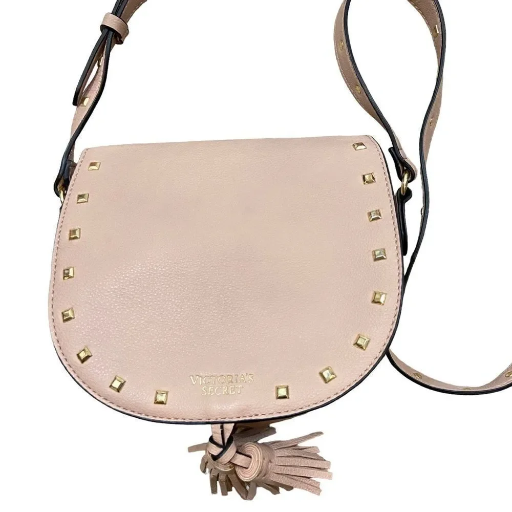 Victorias Secret Blush Pink Faux Leather Crossbody‎ with Gold Studs
